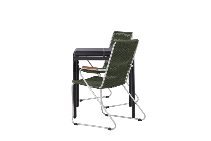 Venture Home Borneo Cafetable Aluminium - Black / Kvadrat 70*70* +Bois Diningchair Steel - Silver / Green Rope _2