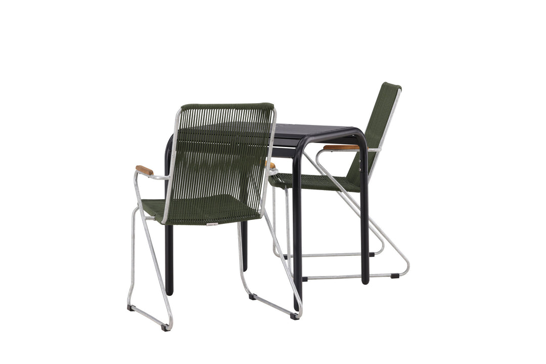 Venture Home Borneo Cafetable Aluminium - Black / Kvadrat 70*70* +Bois Diningchair Steel - Silver / Green Rope _2