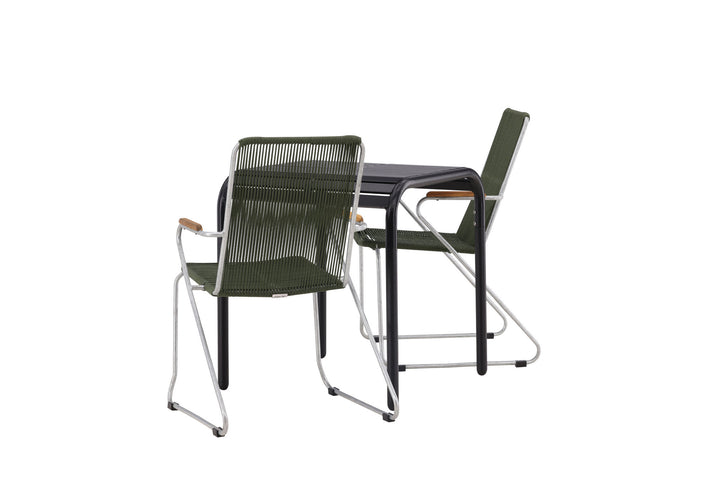 Venture Home Borneo Cafetable Aluminium - Black / Kvadrat 70*70* +Bois Diningchair Steel - Silver / Green Rope _2