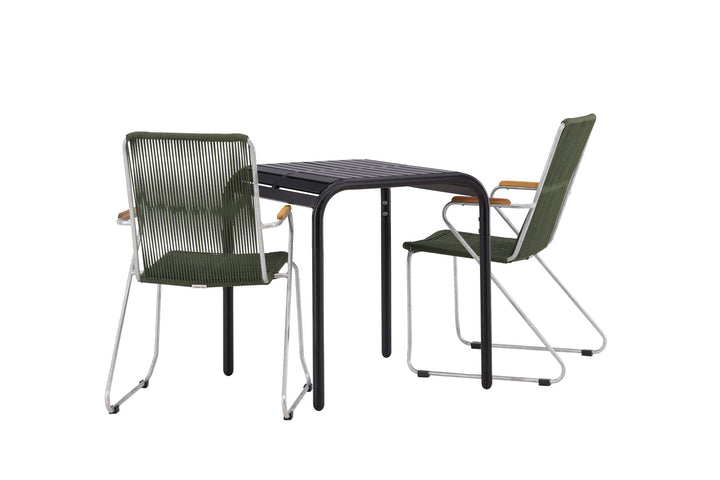 Venture Home Borneo Cafetable Aluminium - Black / Kvadrat 70*70* +Bois Diningchair Steel - Silver / Green Rope _2