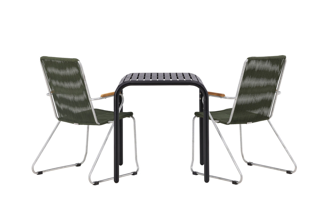 Venture Home Borneo Cafetable Aluminium - Black / Kvadrat 70*70* +Bois Diningchair Steel - Silver / Green Rope _2