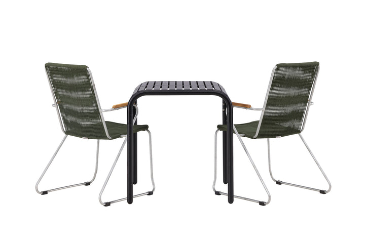 Venture Home Borneo Cafetable Aluminium - Black / Kvadrat 70*70* +Bois Diningchair Steel - Silver / Green Rope _2