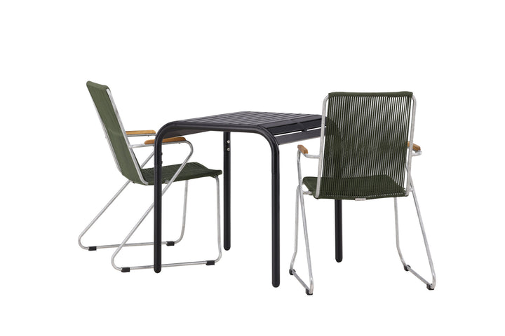 Venture Home Borneo Cafetable Aluminium - Black / Kvadrat 70*70* +Bois Diningchair Steel - Silver / Green Rope _2