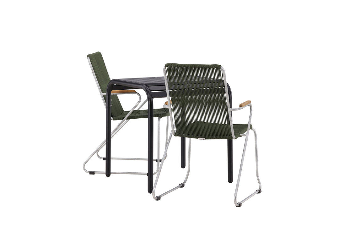 Venture Home Borneo Cafetable Aluminium - Black / Kvadrat 70*70* +Bois Diningchair Steel - Silver / Green Rope _2