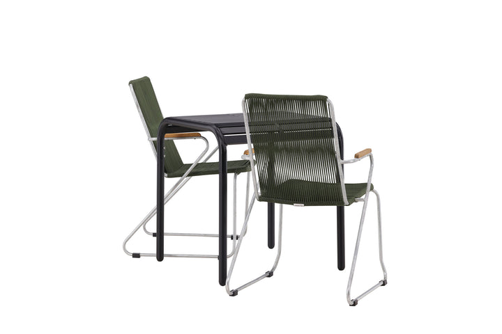 Venture Home Borneo Cafetable Aluminium - Black / Kvadrat 70*70* +Bois Diningchair Steel - Silver / Green Rope _2