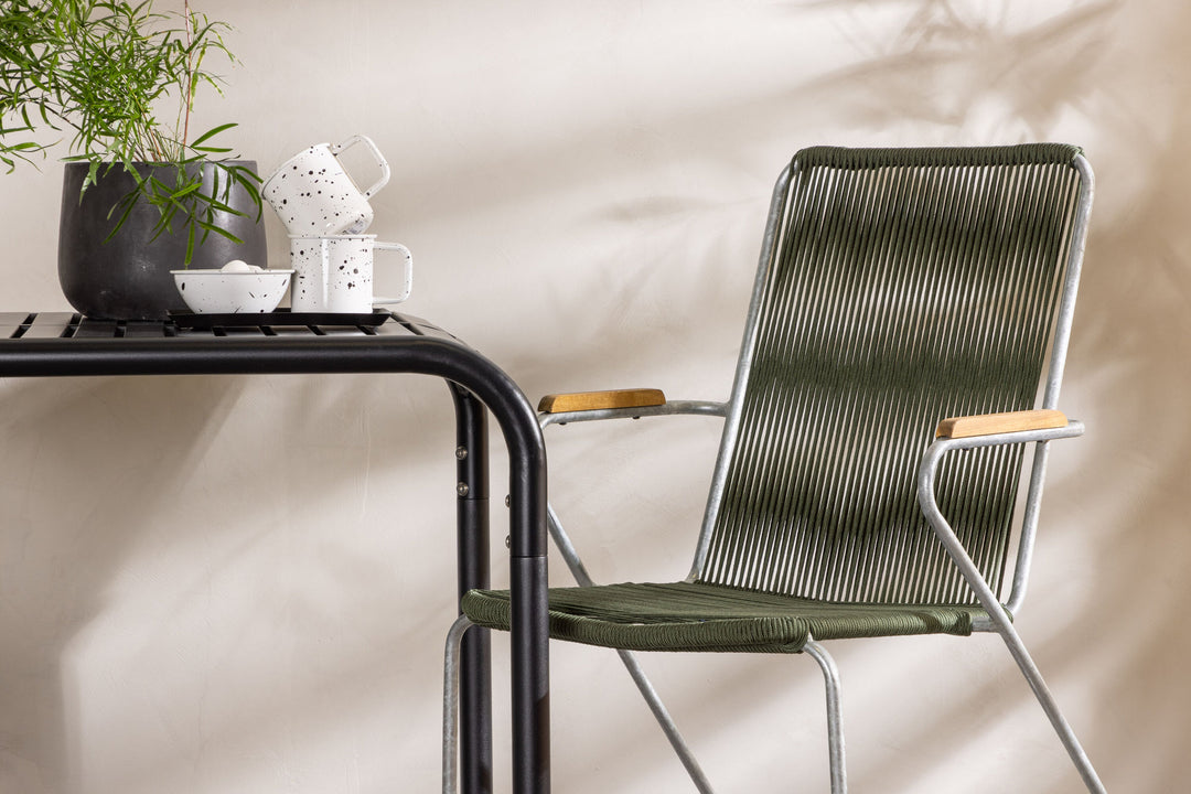 Venture Home Borneo Cafetable Aluminium - Black / Kvadrat 70*70* +Bois Diningchair Steel - Silver / Green Rope _2