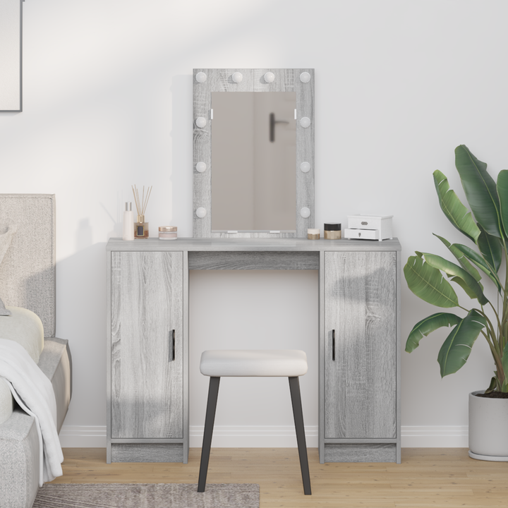 Klædeskab med spejllys Grå 102 x 33 x 135 cm Konstrueret træ