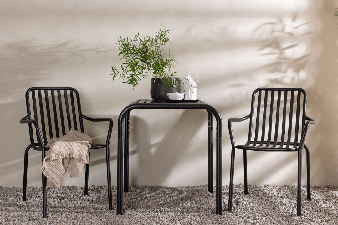 Venture Home Borneo Cafetable Aluminium - Black / Kvadrat 70*70* +Peking Diningchair Aluminium - Black / _2