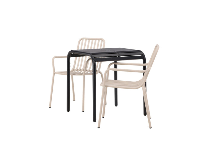 Venture Home Borneo Cafetable Aluminium - Black / Kvadrat 70*70* +Peking Diningchair Aluminium - Beige / _2
