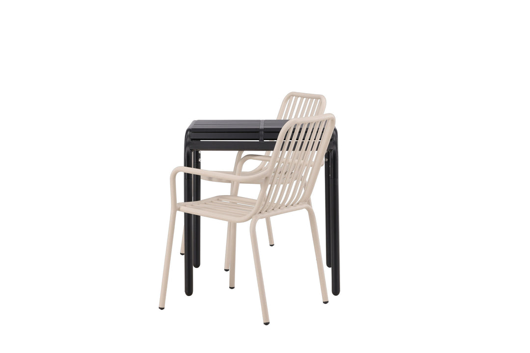 Venture Home Borneo Cafetable Aluminium - Black / Kvadrat 70*70* +Peking Diningchair Aluminium - Beige / _2
