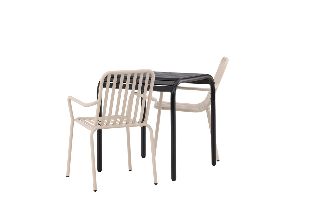 Venture Home Borneo Cafetable Aluminium - Black / Kvadrat 70*70* +Peking Diningchair Aluminium - Beige / _2