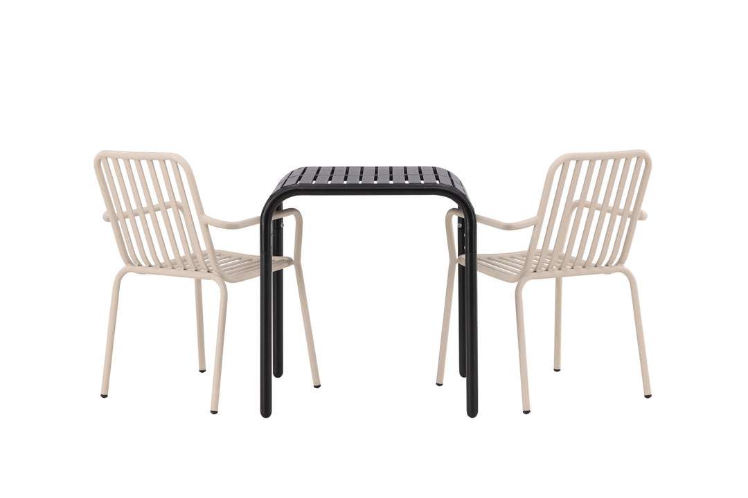 Venture Home Borneo Cafetable Aluminium - Black / Kvadrat 70*70* +Peking Diningchair Aluminium - Beige / _2