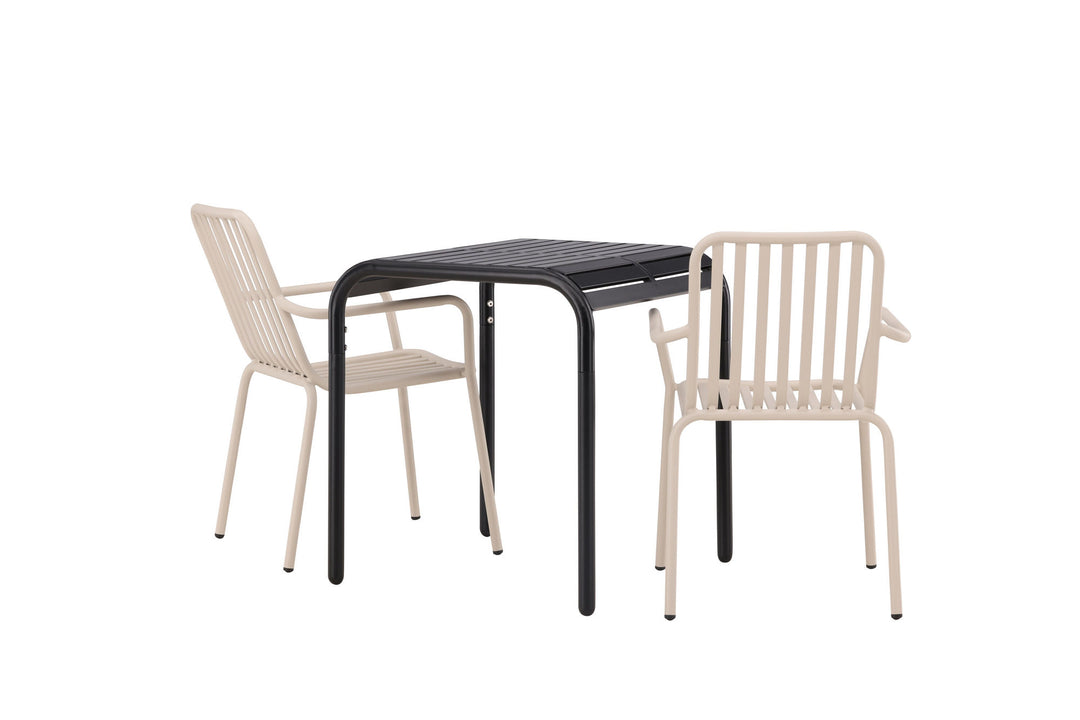 Venture Home Borneo Cafetable Aluminium - Black / Kvadrat 70*70* +Peking Diningchair Aluminium - Beige / _2