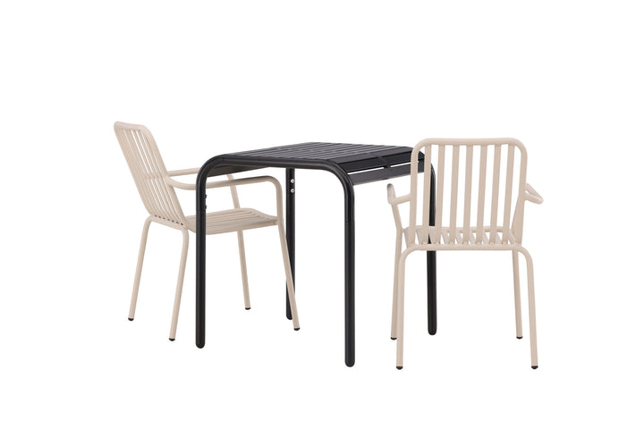 Venture Home Borneo Cafetable Aluminium - Black / Kvadrat 70*70* +Peking Diningchair Aluminium - Beige / _2