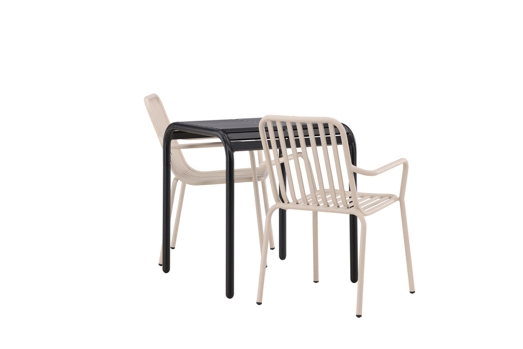 Venture Home Borneo Cafetable Aluminium - Black / Kvadrat 70*70* +Peking Diningchair Aluminium - Beige / _2
