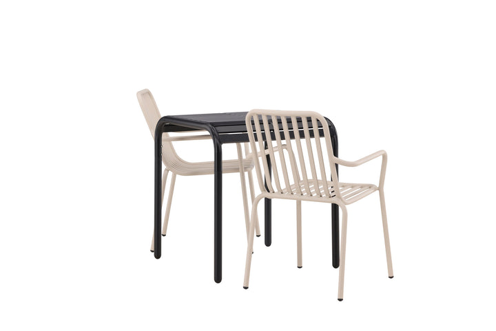 Venture Home Borneo Cafetable Aluminium - Black / Kvadrat 70*70* +Peking Diningchair Aluminium - Beige / _2