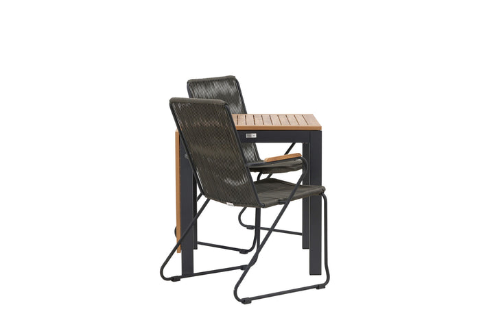 Venture Home Diego Cafetable Aluminium - Black / Brown Aintwood - Rectangular 70*70/130* +Bois Diningchair Steel - Black / Dark Grey Rope _2