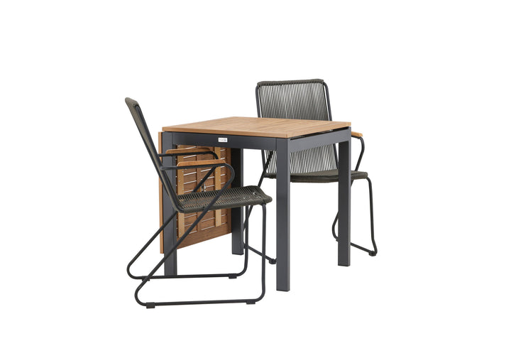 Venture Home Diego Cafetable Aluminium - Black / Brown Aintwood - Rectangular 70*70/130* +Bois Diningchair Steel - Black / Dark Grey Rope _2