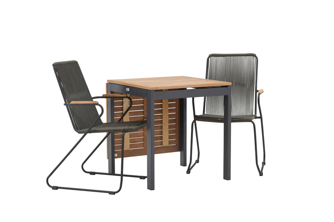 Venture Home Diego Cafetable Aluminium - Black / Brown Aintwood - Rectangular 70*70/130* +Bois Diningchair Steel - Black / Dark Grey Rope _2