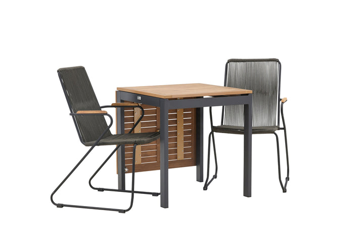 Venture Home Diego Cafetable Aluminium - Black / Brown Aintwood - Rectangular 70*70/130* +Bois Diningchair Steel - Black / Dark Grey Rope _2