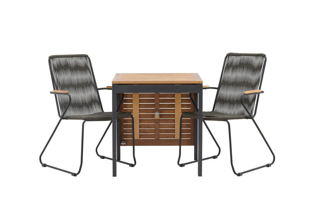 Venture Home Diego Cafetable Aluminium - Black / Brown Aintwood - Rectangular 70*70/130* +Bois Diningchair Steel - Black / Dark Grey Rope _2