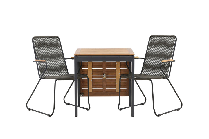 Venture Home Diego Cafetable Aluminium - Black / Brown Aintwood - Rectangular 70*70/130* +Bois Diningchair Steel - Black / Dark Grey Rope _2