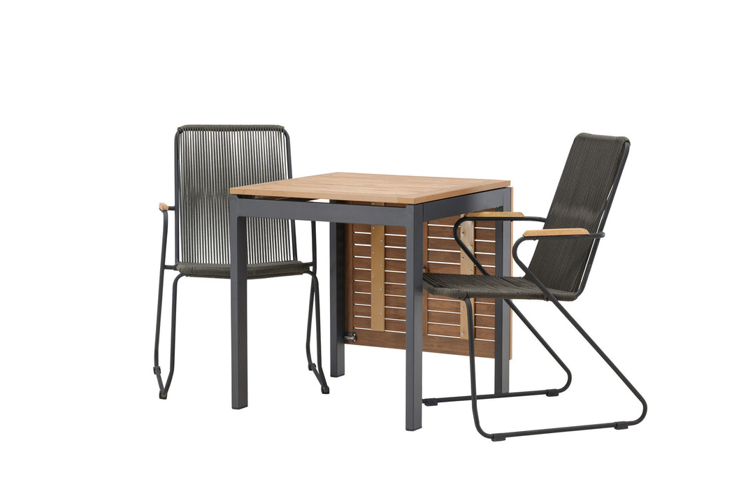 Venture Home Diego Cafetable Aluminium - Black / Brown Aintwood - Rectangular 70*70/130* +Bois Diningchair Steel - Black / Dark Grey Rope _2