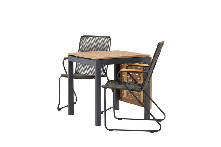 Venture Home Diego Cafetable Aluminium - Black / Brown Aintwood - Rectangular 70*70/130* +Bois Diningchair Steel - Black / Dark Grey Rope _2