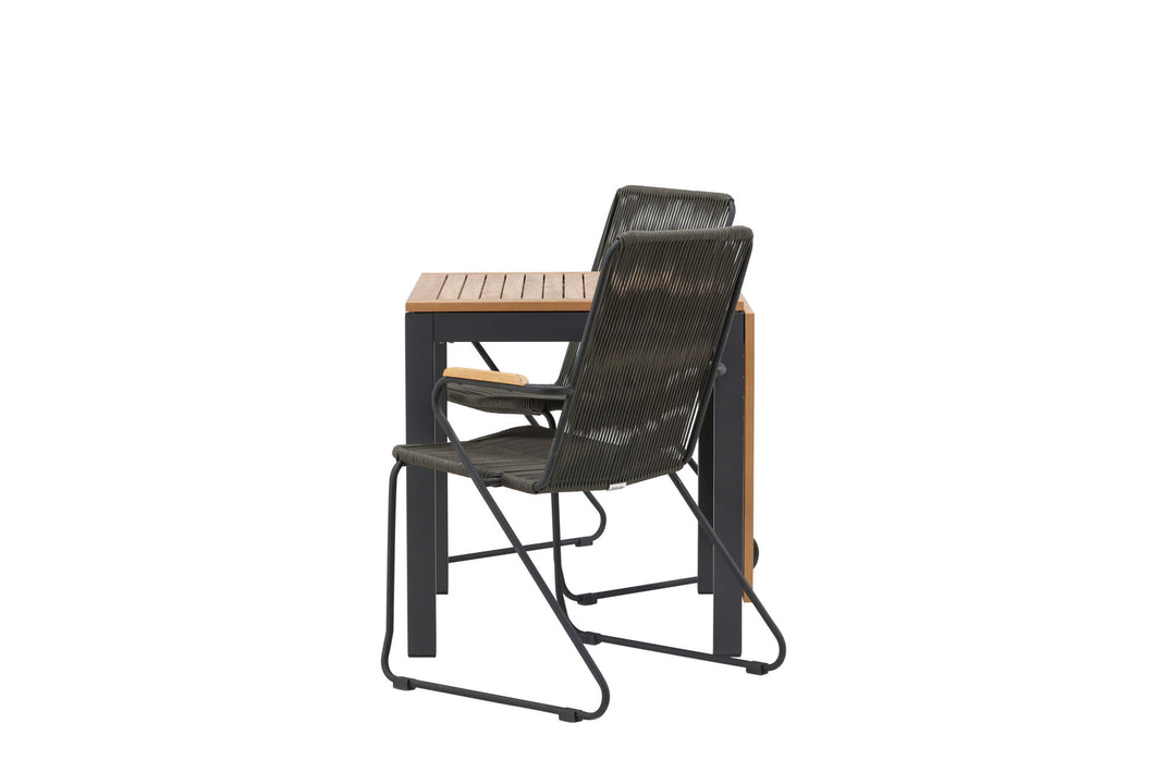 Venture Home Diego Cafetable Aluminium - Black / Brown Aintwood - Rectangular 70*70/130* +Bois Diningchair Steel - Black / Dark Grey Rope _2