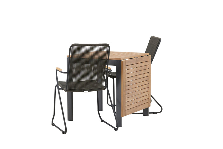 Venture Home Diego Cafetable Aluminium - Black / Brown Aintwood - Rectangular 70*70/130* +Bois Diningchair Steel - Black / Dark Grey Rope _2