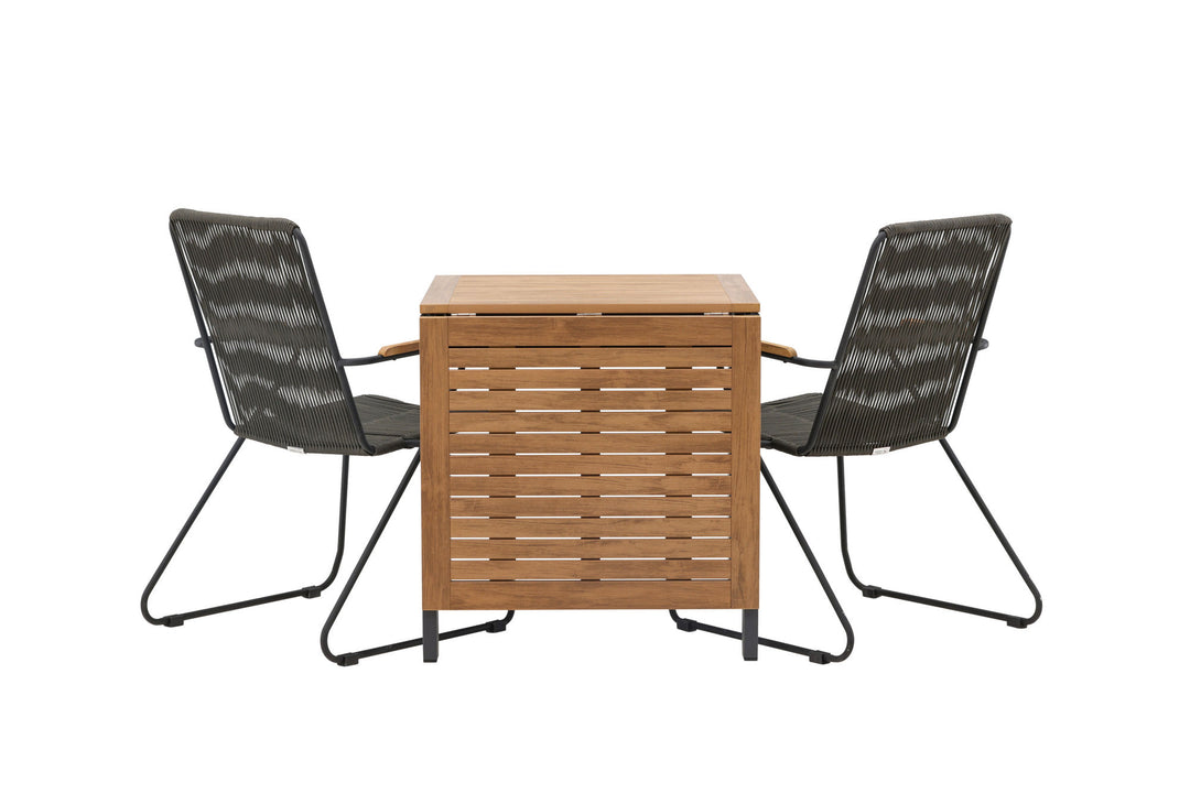 Venture Home Diego Cafetable Aluminium - Black / Brown Aintwood - Rectangular 70*70/130* +Bois Diningchair Steel - Black / Dark Grey Rope _2