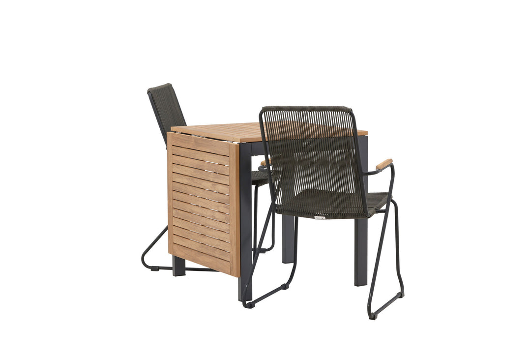 Venture Home Diego Cafetable Aluminium - Black / Brown Aintwood - Rectangular 70*70/130* +Bois Diningchair Steel - Black / Dark Grey Rope _2