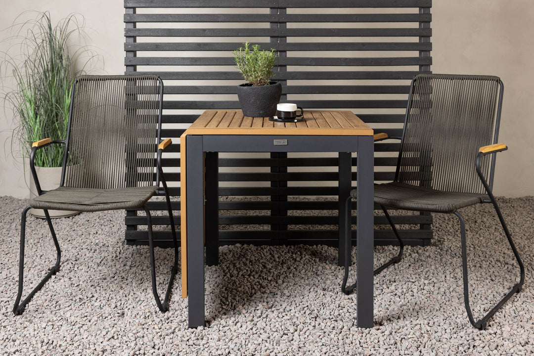 Venture Home Diego Cafetable Aluminium - Black / Brown Aintwood - Rectangular 70*70/130* +Bois Diningchair Steel - Black / Dark Grey Rope _2