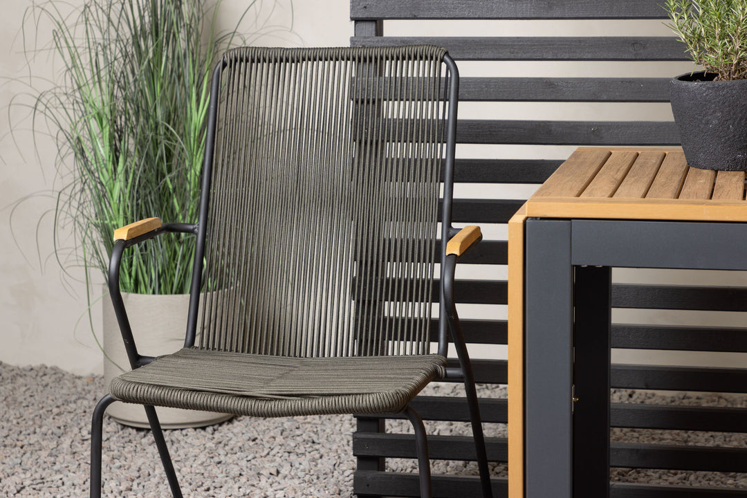 Venture Home Diego Cafetable Aluminium - Black / Brown Aintwood - Rectangular 70*70/130* +Bois Diningchair Steel - Black / Dark Grey Rope _2