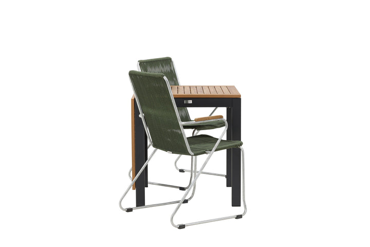 Venture Home Diego Cafetable Aluminium - Black / Brown Aintwood - Rectangular 70*70/130* +Bois Diningchair Steel - Silver / Green Rope _2