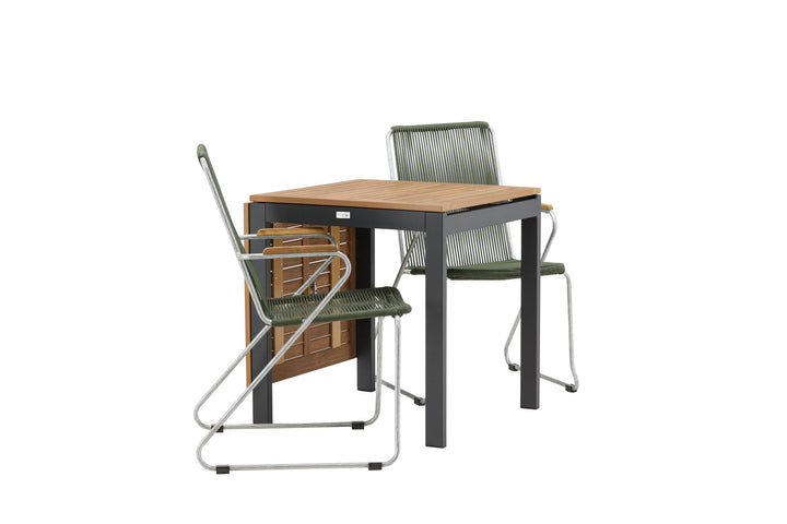 Venture Home Diego Cafetable Aluminium - Black / Brown Aintwood - Rectangular 70*70/130* +Bois Diningchair Steel - Silver / Green Rope _2