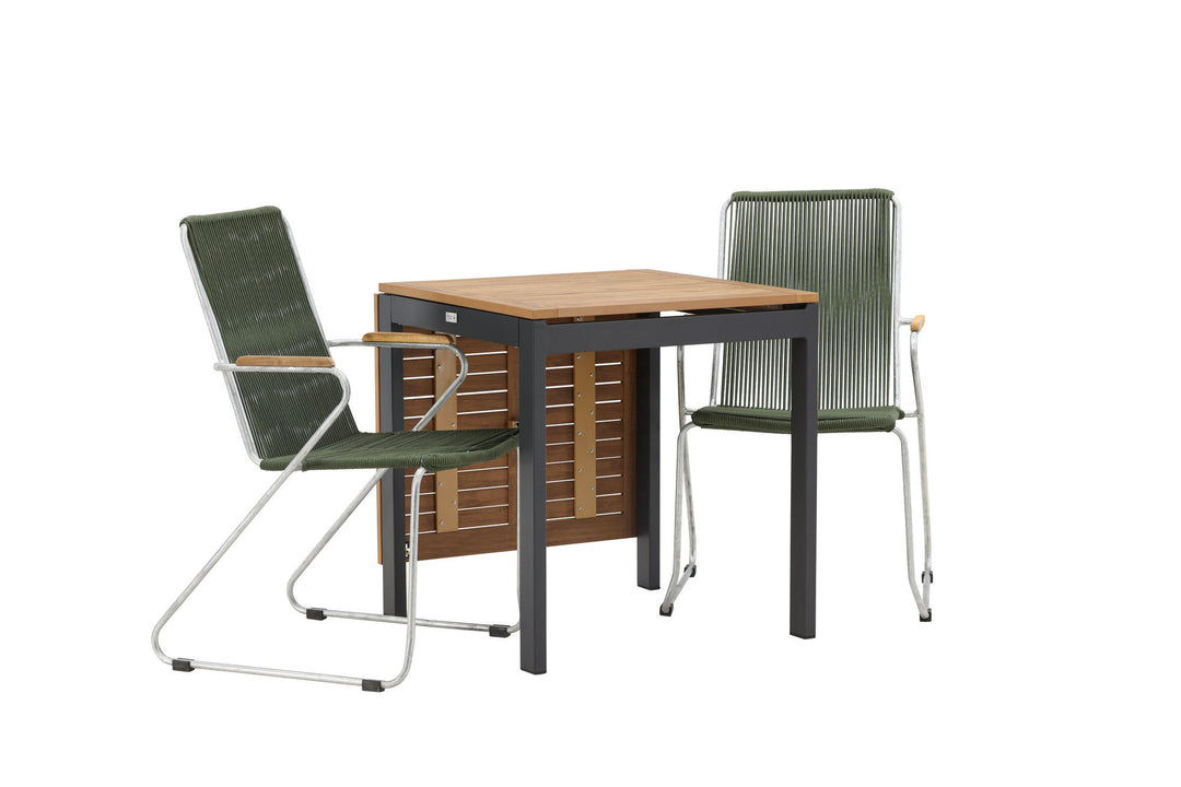Venture Home Diego Cafetable Aluminium - Black / Brown Aintwood - Rectangular 70*70/130* +Bois Diningchair Steel - Silver / Green Rope _2