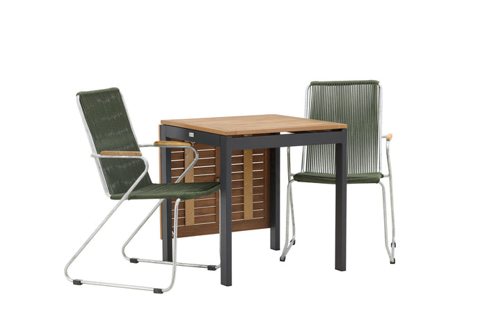 Venture Home Diego Cafetable Aluminium - Black / Brown Aintwood - Rectangular 70*70/130* +Bois Diningchair Steel - Silver / Green Rope _2