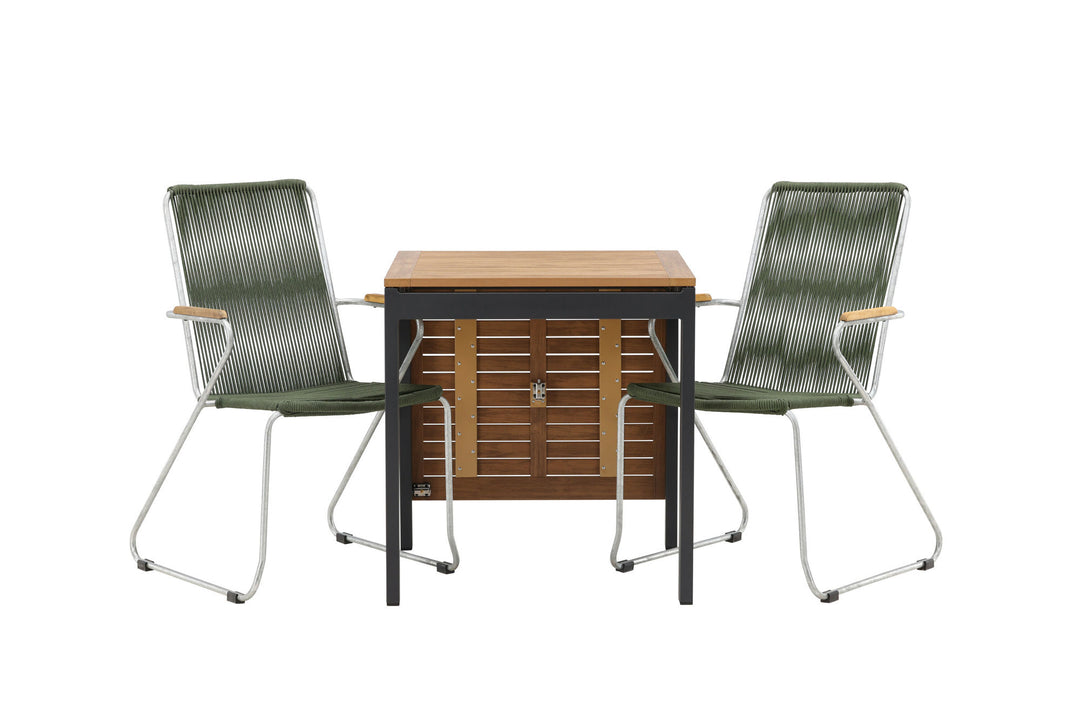 Venture Home Diego Cafetable Aluminium - Black / Brown Aintwood - Rectangular 70*70/130* +Bois Diningchair Steel - Silver / Green Rope _2