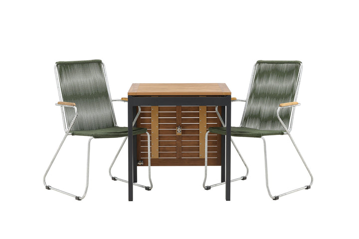 Venture Home Diego Cafetable Aluminium - Black / Brown Aintwood - Rectangular 70*70/130* +Bois Diningchair Steel - Silver / Green Rope _2