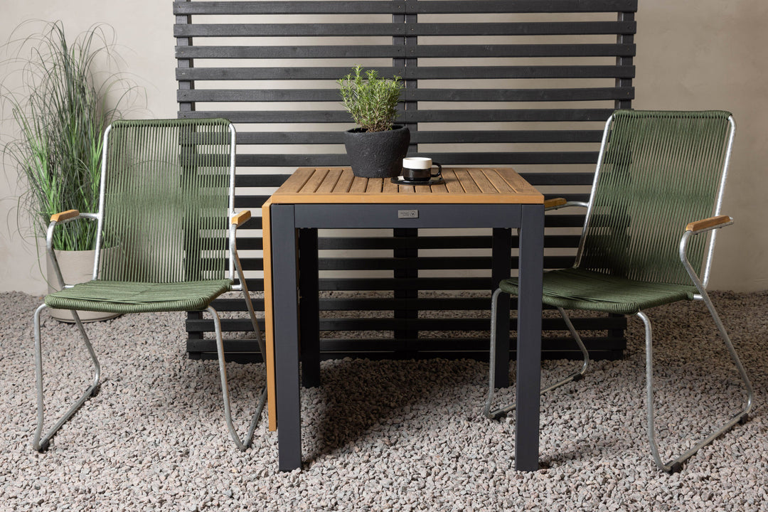 Venture Home Diego Cafetable Aluminium - Black / Brown Aintwood - Rectangular 70*70/130* +Bois Diningchair Steel - Silver / Green Rope _2
