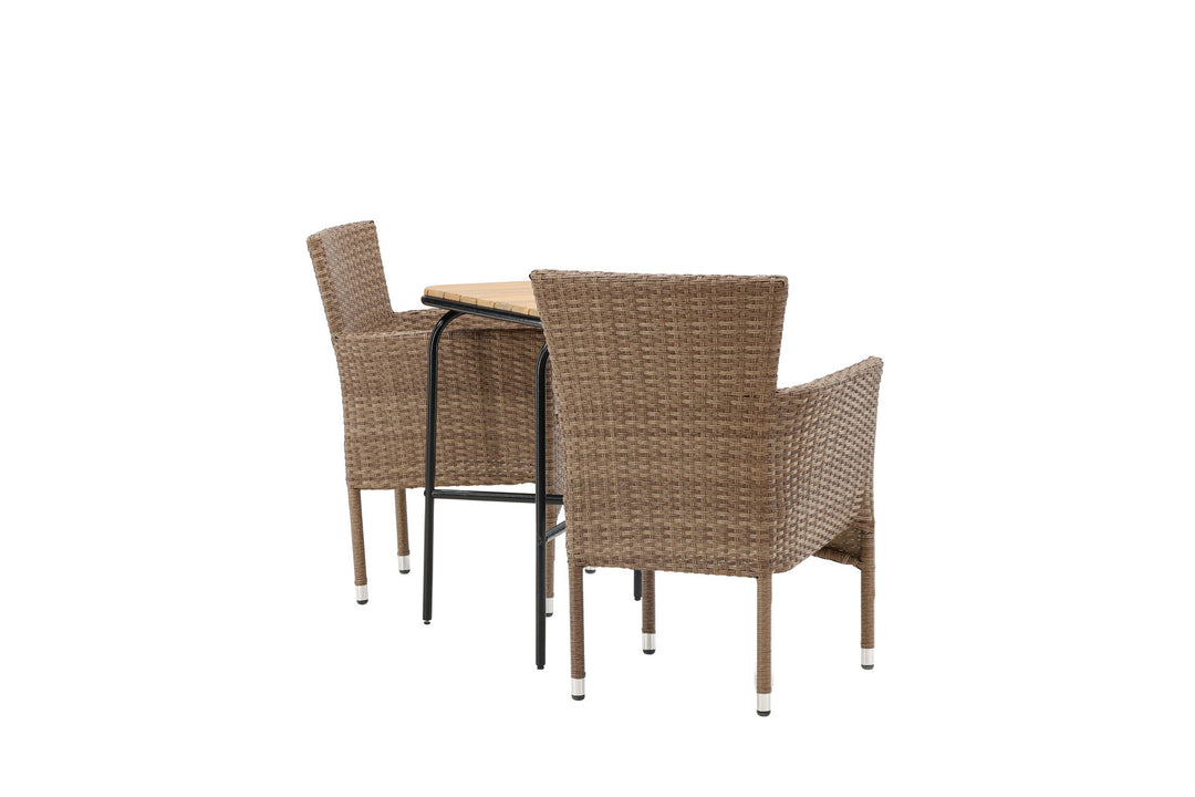 Venture Home Holmbeck Cafetable Steel - Black / Rectangular 55*70*74 +Malina Diningchair Alumnium - Nature / Wicker _2