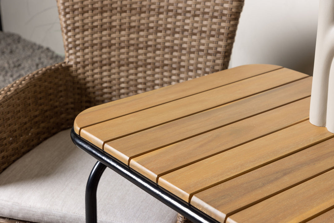 Venture Home Holmbeck Cafetable Steel - Black / Rectangular 55*70*74 +Malina Diningchair Alumnium - Nature / Wicker _2