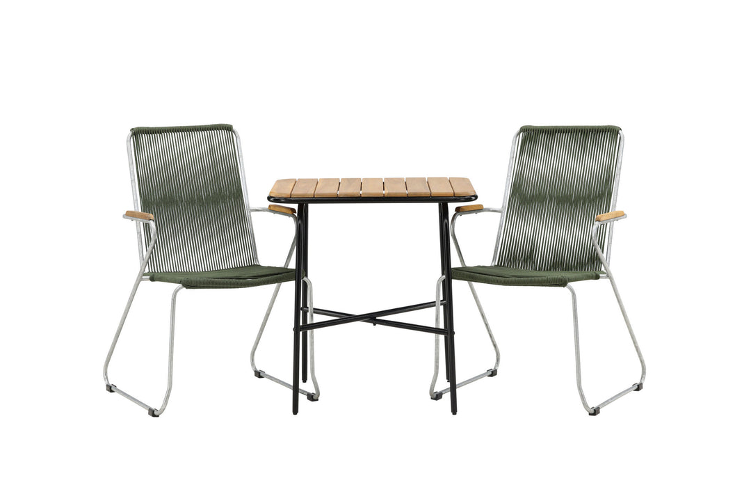 Venture Home Holmbeck Cafetable Steel - Black / Rectangular 55*70*74 +Bois Diningchair Steel - Silver / Green Rope _2