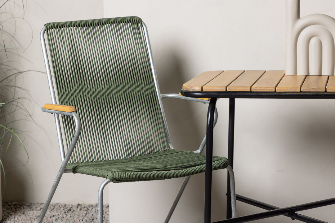 Venture Home Holmbeck Cafetable Steel - Black / Rectangular 55*70*74 +Bois Diningchair Steel - Silver / Green Rope _2