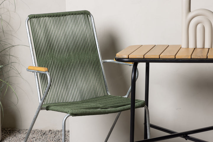 Venture Home Holmbeck Cafetable Steel - Black / Rectangular 55*70*74 +Bois Diningchair Steel - Silver / Green Rope _2