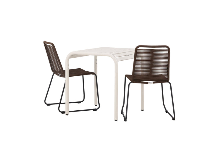 Venture Home Borneo Cafetable Aluminium - Beige / Kvadrat 70*70* +Lindos Diningchair Aluminium - Black / _2