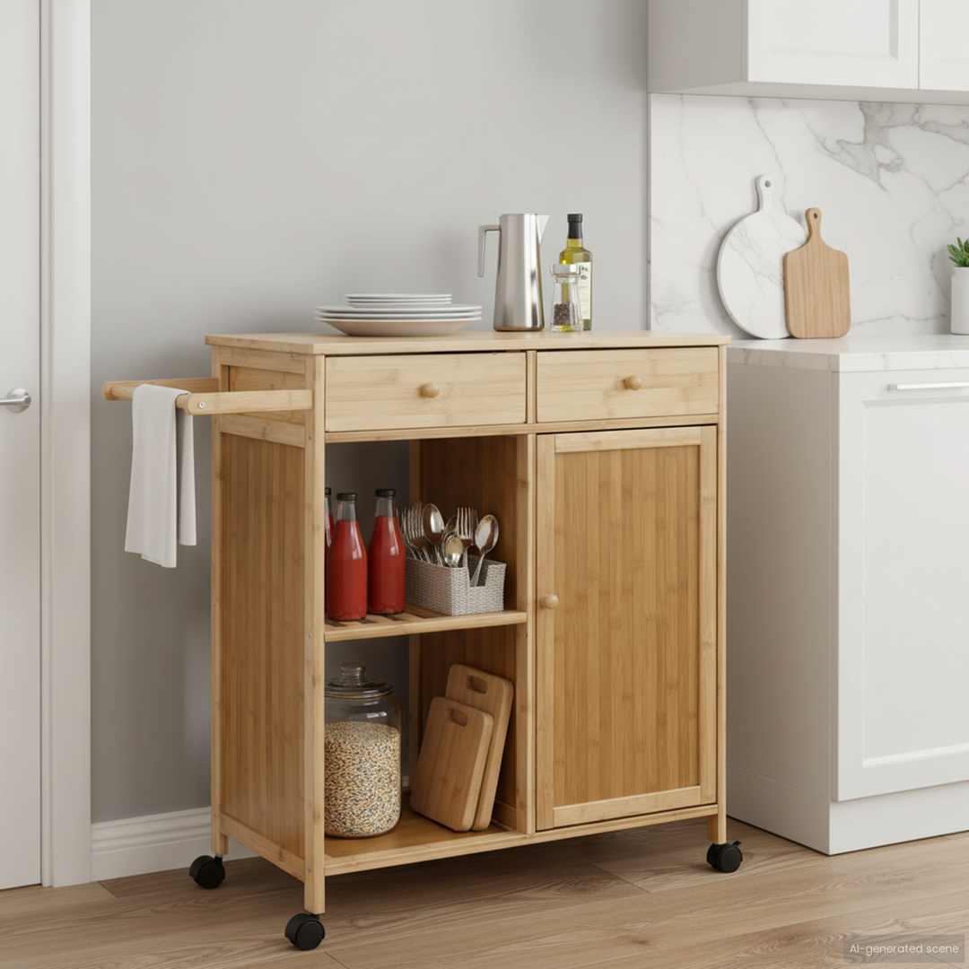 Køkkenvogn med hjul Naturfarvet 90,5 x 36 x 86,5 cm Bambus