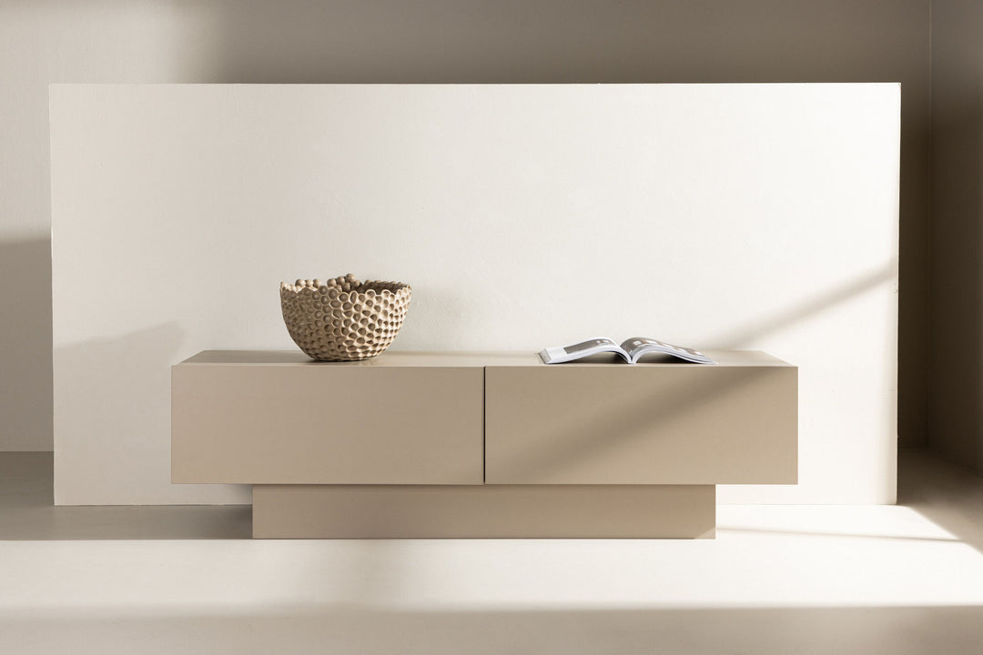 Venture Home Cuenca TV-bord - Beige / Sort glas Melamin/Glas