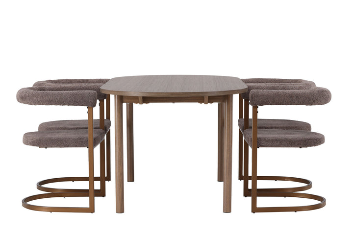 Venture Home Andy Dining Table 180*75 - Natural / Natural MDF +Morning Dining Chair - Black / Black Boucle _4